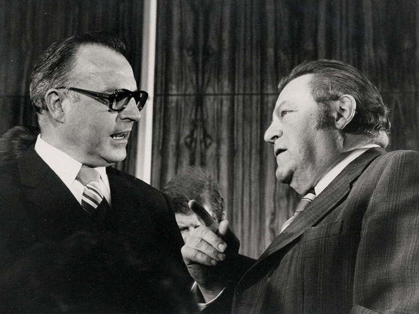 Die Parteivorsitzenden von CDU und CSU Helmut Kohl und Franz Josef Strauß 1974
