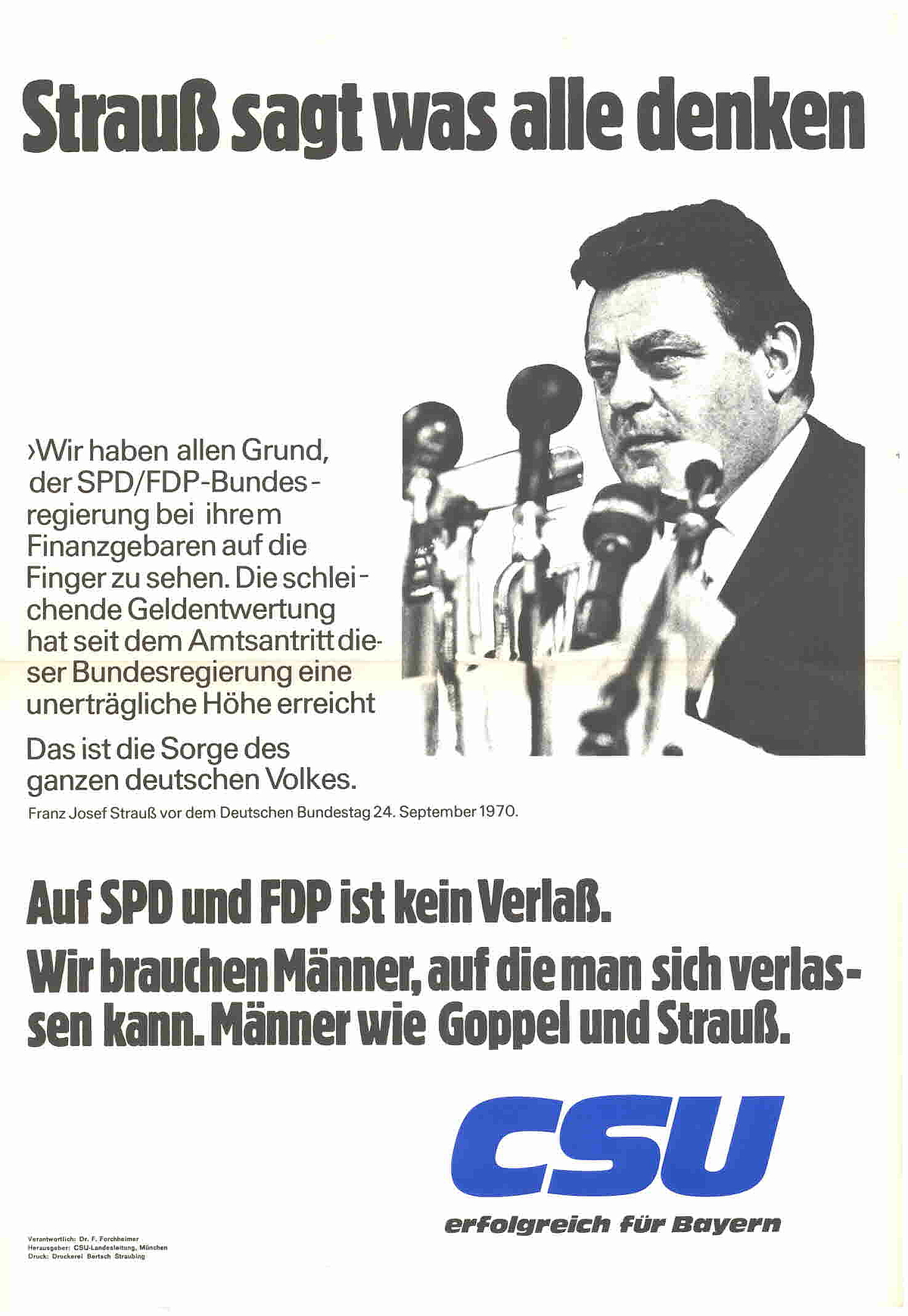 Plakat anlässlich der Landtagswahl in Bayern 1970
