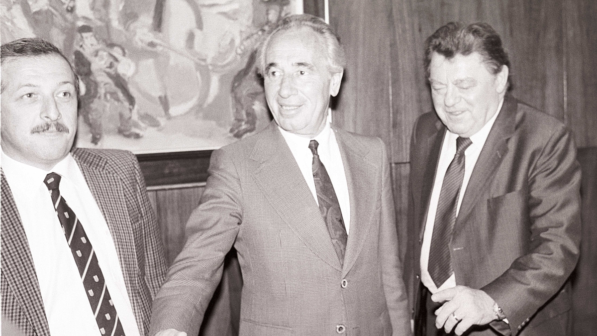 Godel Rosenberg, Schimon Peres und Franz Josef Strauß 1985