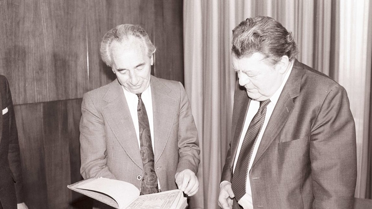 Franz Josef Strauß mit Schimon Peres 1985