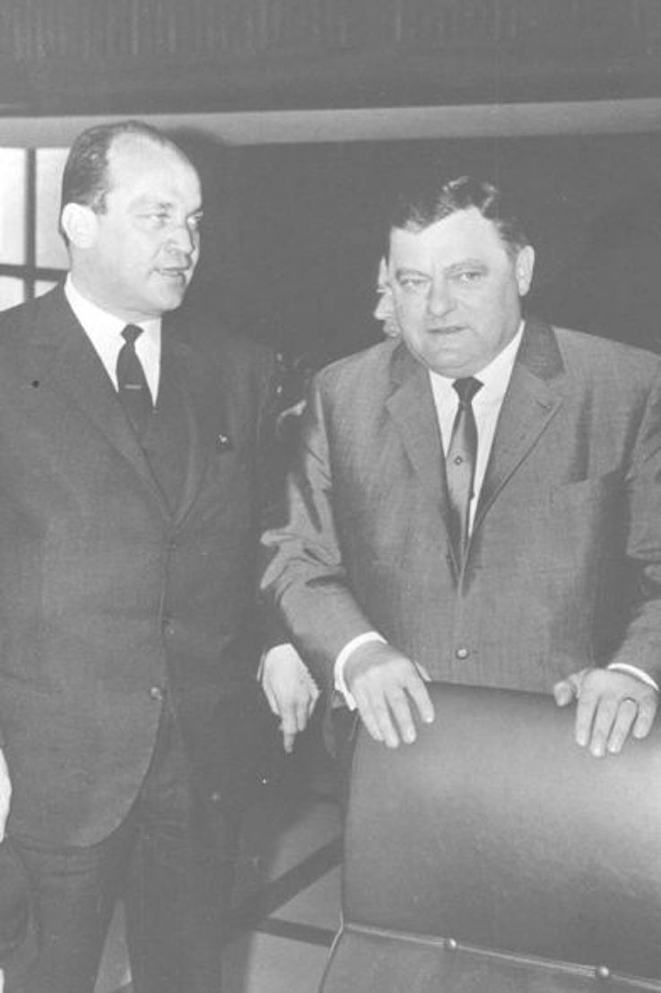 Mit Franz Josef Dannecker während eines Prozesses gegen das Nachrichtenmagazin "Der Spiegel" 1965 in München
