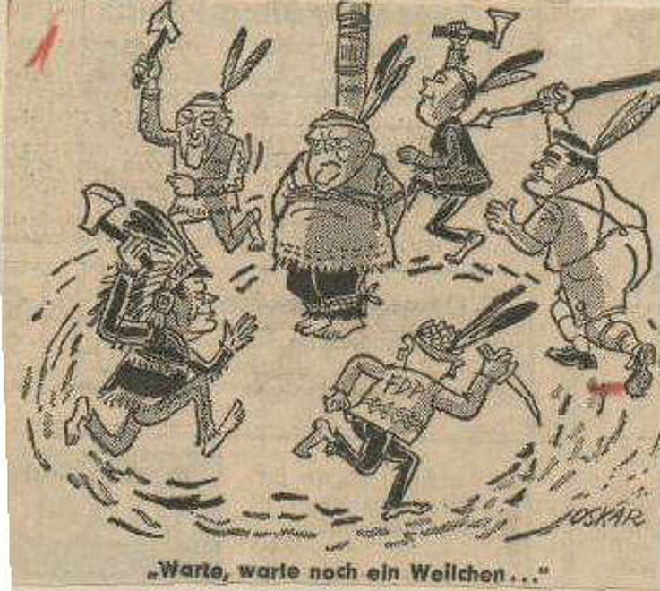 Karikatur von Hans Bierbrauer (Oskar) in der Berliner Morgenpost 1966 zur Koalitionskrise im August 1966