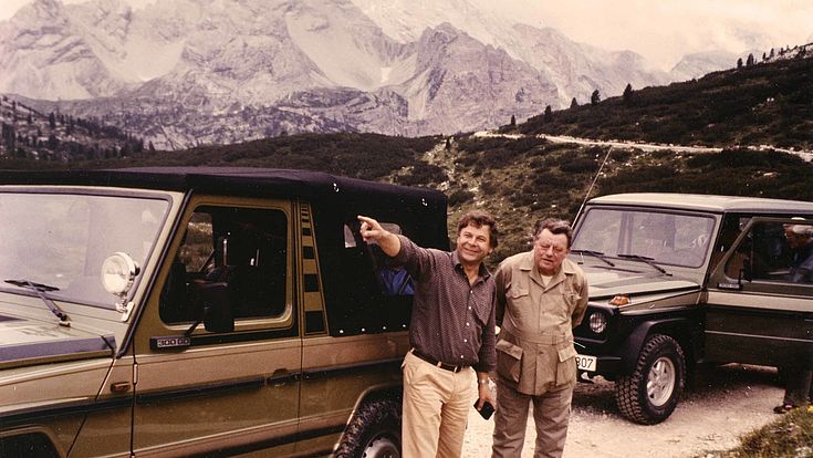 Karl Dersch und Franz Josef Strauß auf der Fahrt nach Albanien 1984