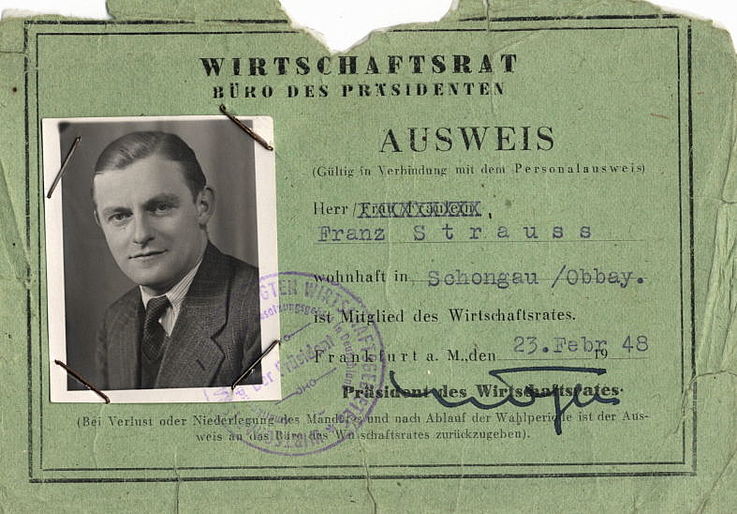 Ausweis von Franz Josef Strauß für den Wirtschaftsrat 1948