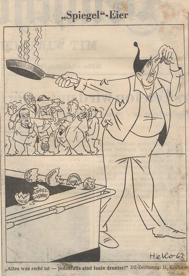 Karikatur von Herbert Kolfhaus 1962 in der Deutschen Zeitung zur Spiegel-Affäre