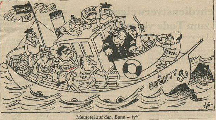 Karikatur von Egon Körbi in der Freien Presse Bielefeld 1966 zu den Koalitionsverhandlungen