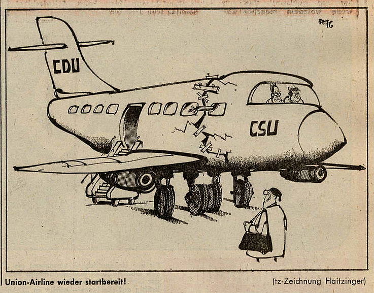 Karikatur von Horst Haitzinger 1976 nach der Rücknahme des Kreuther Beschlusses