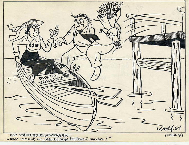 Karikatur von Herbert Kolfhaus 1961 zur Bewerbung um den Parteivorsitz