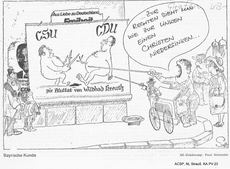 Karikatur von Paul Schmolze in der Schwäbischen Zeitung 1976 zur Auflösung der Fraktionsgemeinschaft mit der CDU
